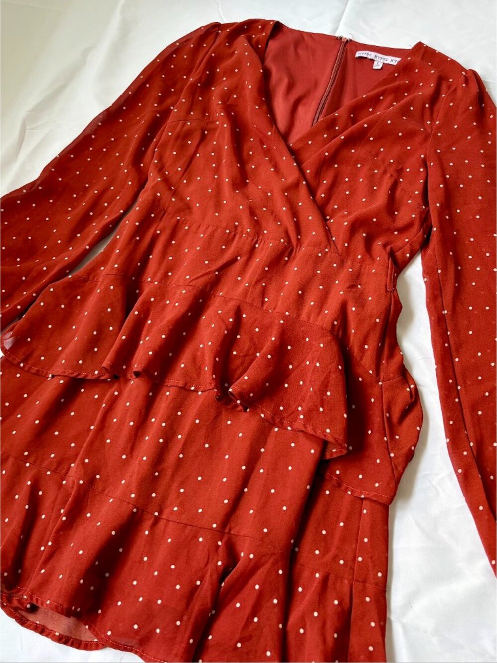 Hyfve (Buckle) Women's Long Sleeve Polka Dot Chiffon Mini Dress | Size Large